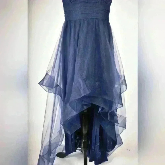CHI CHI LONDON Navy Asymmetrical Poly Tule Mesh Brides  Plunge Dress 8US Medium - Picture 7 of 9